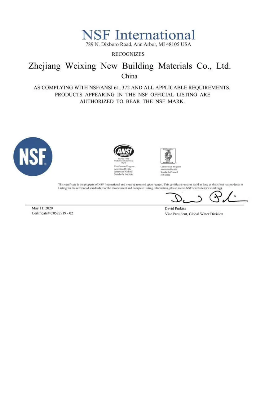 Chứng nhận NSF (Mỹ) về nguy&ecirc;n liệu an to&agrave;n cho sức khoẻ