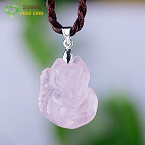 Mặt Dây Phong Thủy Hồ Ly Thạch Anh Hồng 2A To